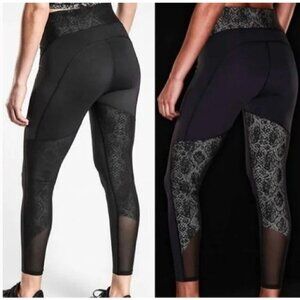 Athleta Stay Fly 7/8 Tight Womens XS Black Reflective Mesh Insets Running Active